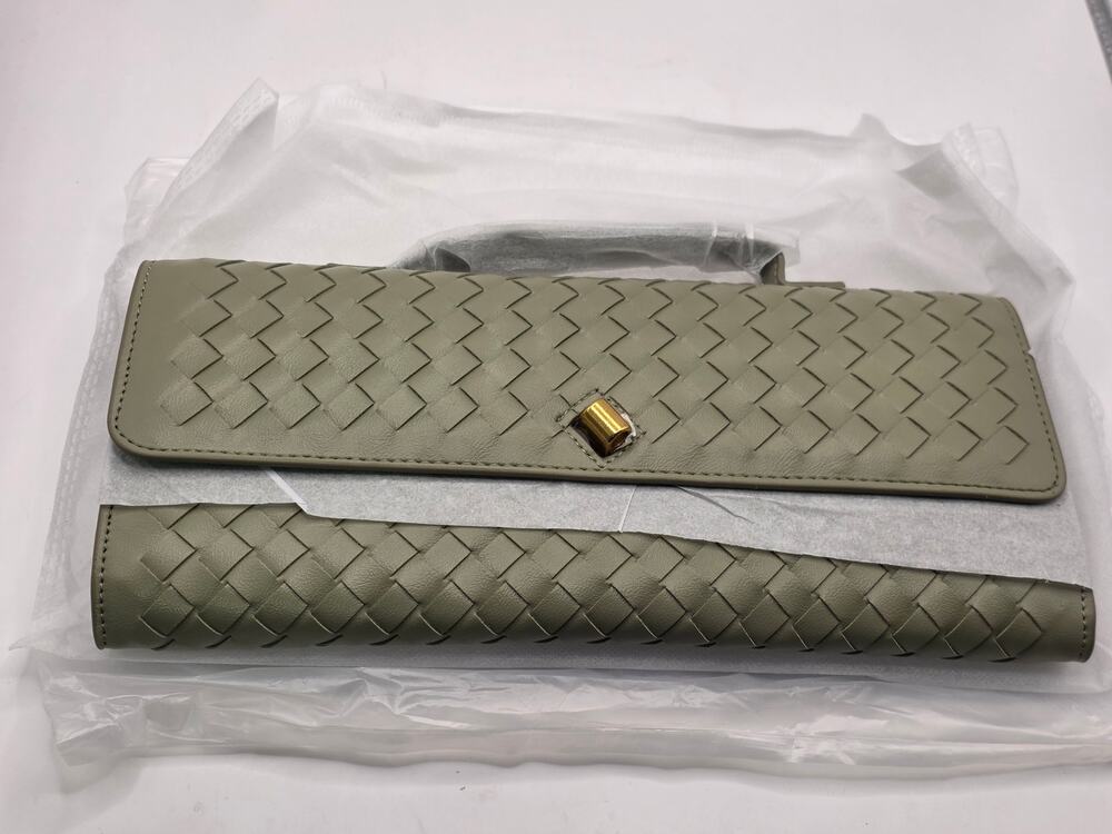 MIA Vegan Leather Woven Clutch Bag Light Gray Green Shoulder Purse